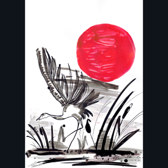 Obraz Czapla Styl Japoński Japan Heron