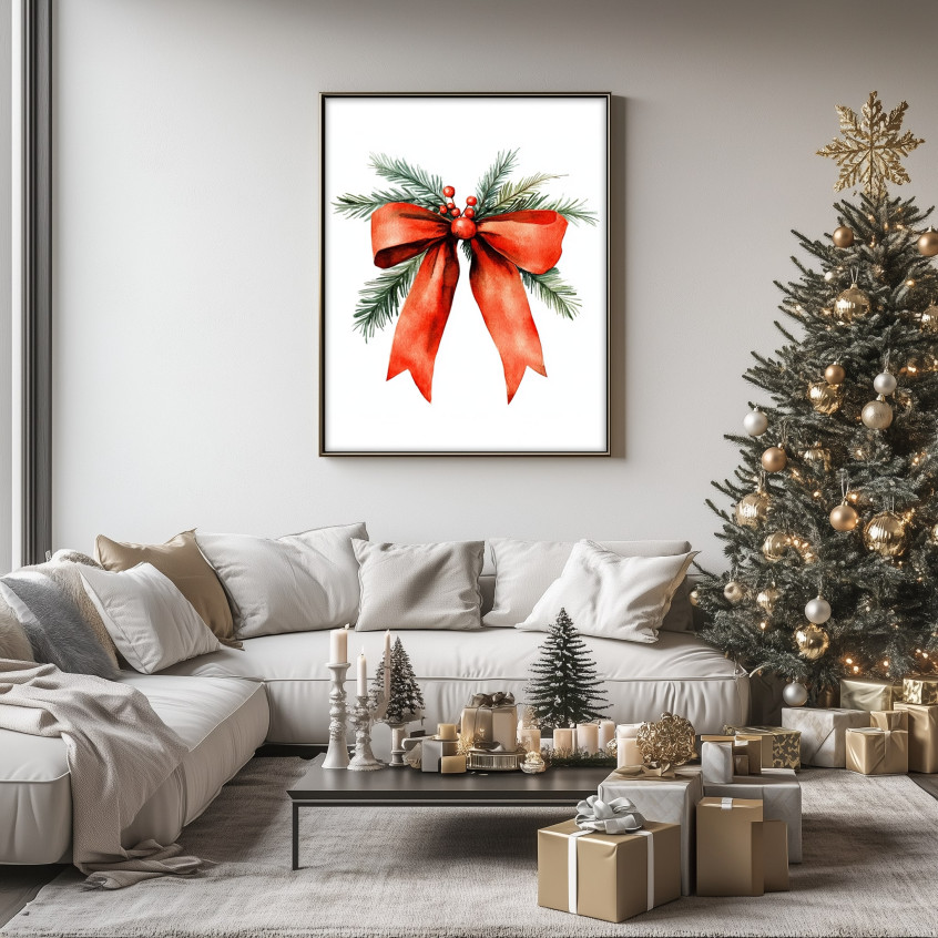 Obraz Święta Czerwona Kokarda Red Bow Christmas
